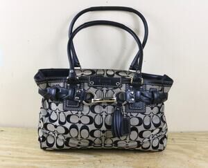 Coach Bag Hampton Signature Black Grey Tote Bag Braided Leather F15665